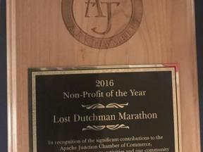 zzz Lost Dutchman Marthon Apache Junction Non Profit of the Year 2016 plaque